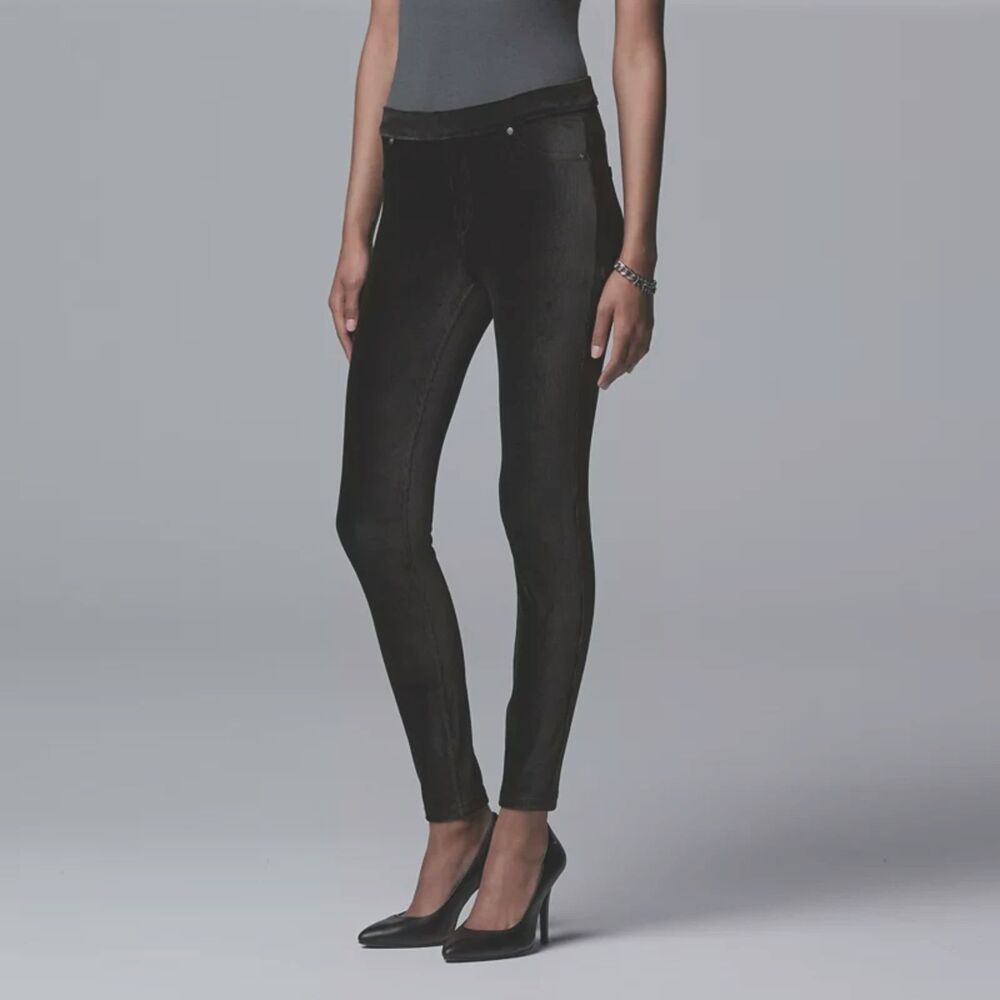 Simply Vera Vera Wang Small Black Fine Corduroy High Rise Leggings Pants S